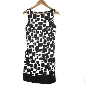 AB Studio Geometric Print Round Neck Sleeveless Sheath Dress Black White Size 8